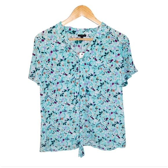 Talbots Flutter Short Sleeve Fruit Floral Tie at Neck Womens Top NWT Size M - Picture 2 of 6